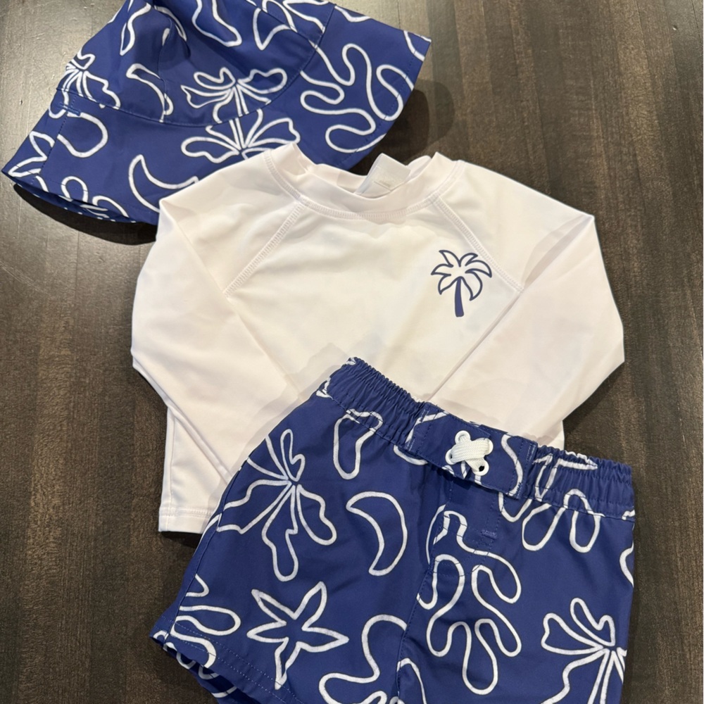 Tucker + Tate Blue and White Kids Swim Rashguard Set